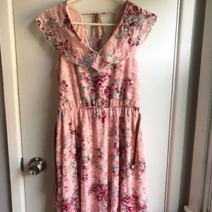 Lace floral blush pink dress